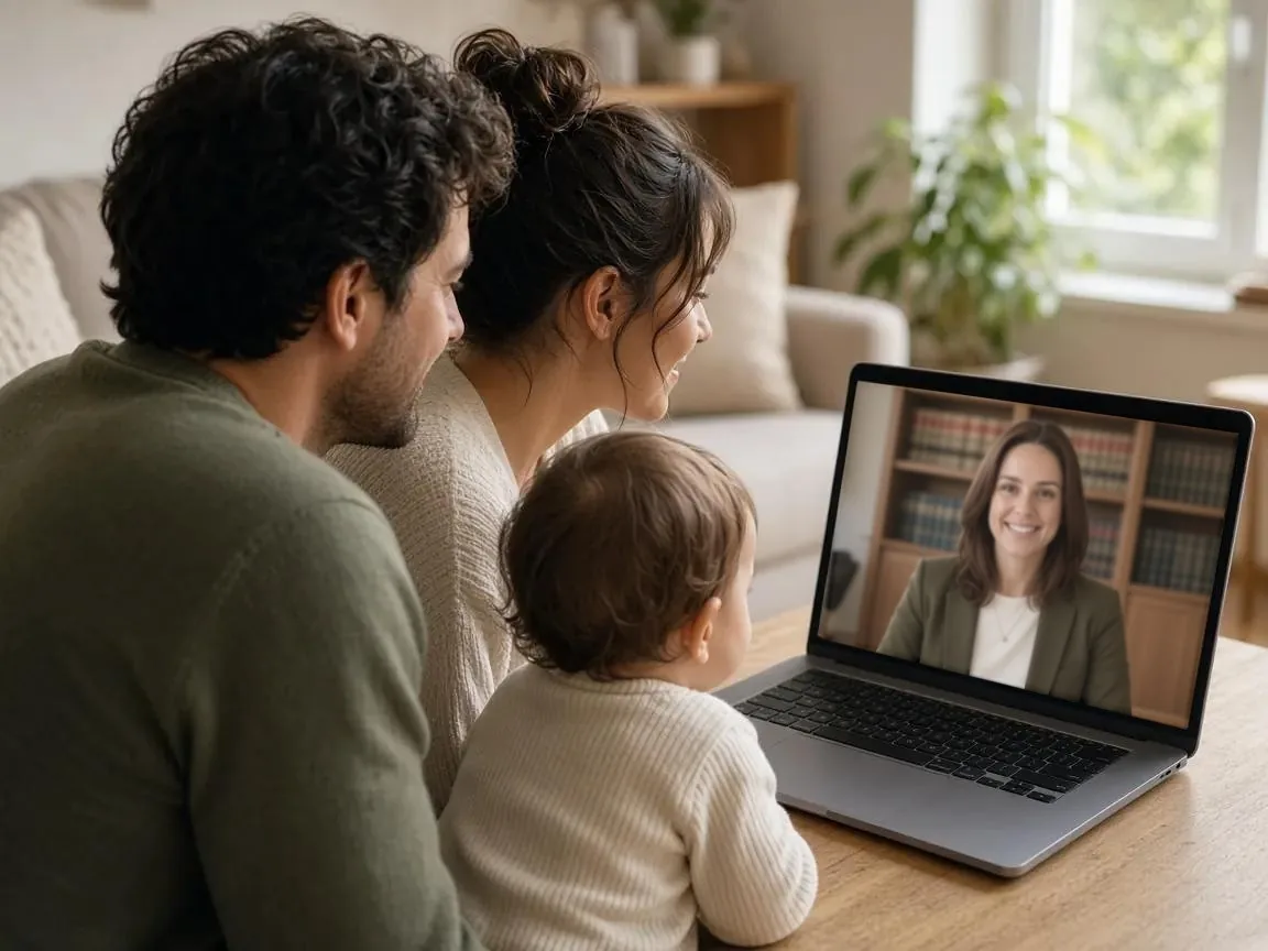 A family on a video consultation with attorney Irina Sherbak
